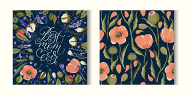 Çiçekli tebrik kartı vektör şablonu.