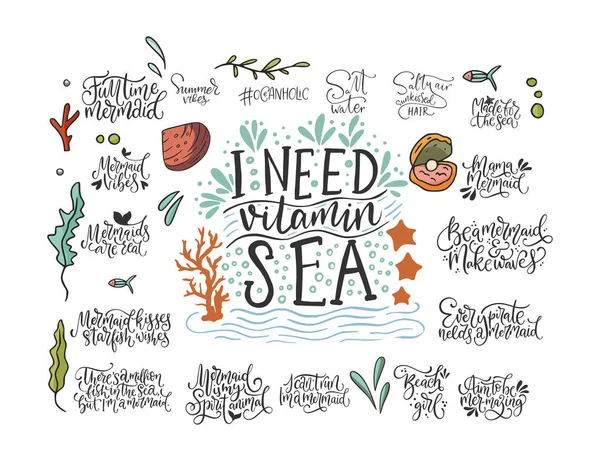 Summer sea lettering vector set. — 图库矢量图片