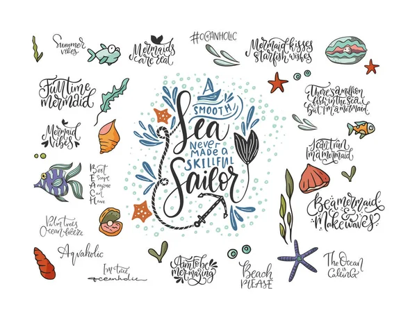 Summer sea lettering vector set. — 图库矢量图片