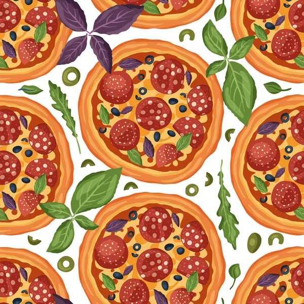 Modèle sans couture de vecteur de pizza salami . — Image vectorielle