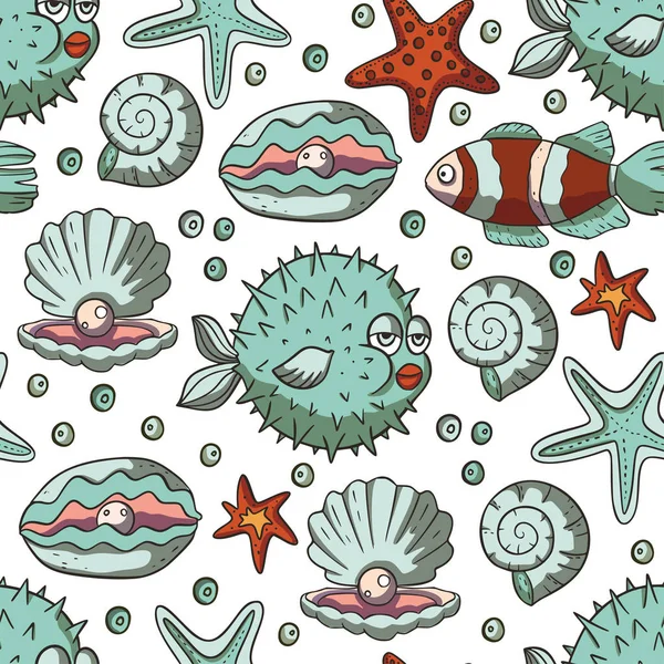 Fish and starfish sea vector background. — Stock Vector