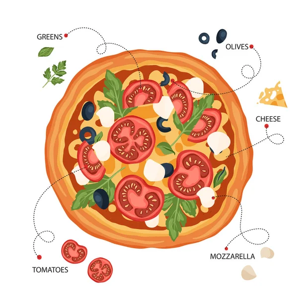 Pizza italiana queso vector ilustración . — Vector de stock