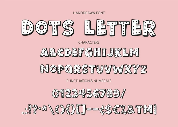 Hand getekende vector alfabet met letters, cijfers, symbolen. — Stockvector