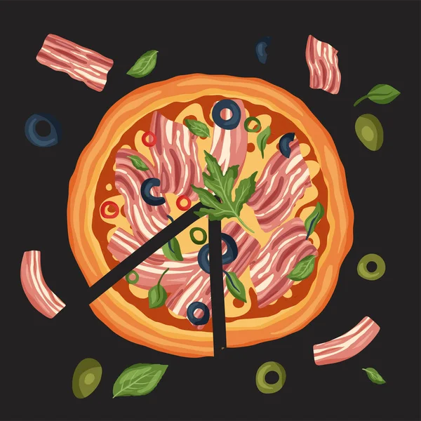 Pizza italiana queso vector ilustración . — Vector de stock