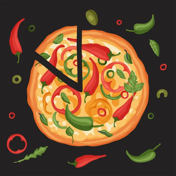 Chile pimienta pizza vector ilustración — Vector de stock