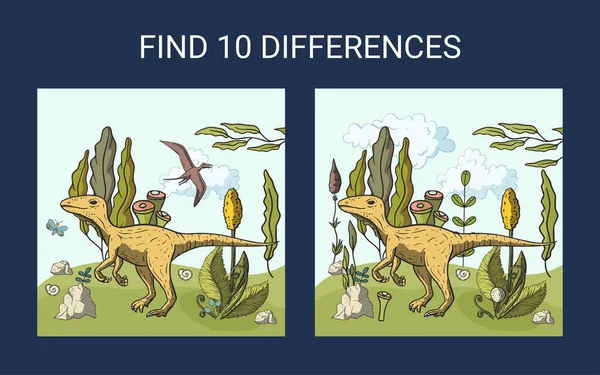 Trova 10 differenze. Illustrazione dei dinosauri . — Vettoriale Stock