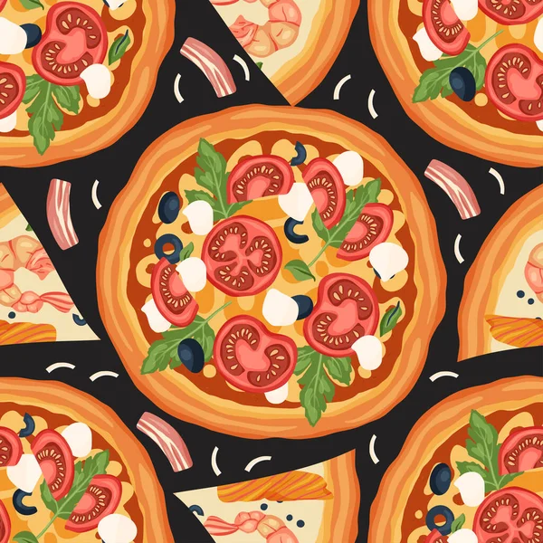 Pizza vector patrón sin costura. — Vector de stock