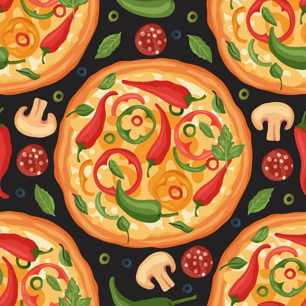 Pizza vector patrón sin costura. — Vector de stock