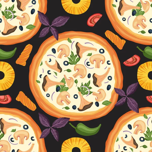 Pizza vector patrón sin costura. — Archivo Imágenes Vectoriales