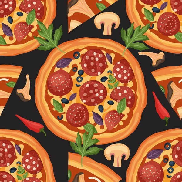Pizza vector patrón sin costura. — Vector de stock