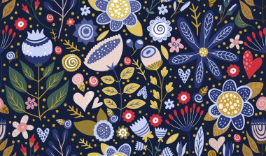 Çiçeksel süslemesiz çizgi film deseni. 