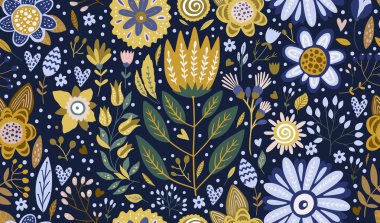 Çiçeksel süslemesiz çizgi film deseni. 