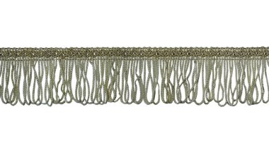 Fringe light beige loops around the edges. Separately on a white background. Decor, design, decoration, texture.