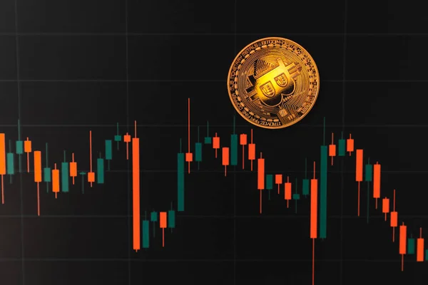 Graphique Bitcoin sur fond sombre. Crypto-monnaie est la monnaie du futur . — Photo
