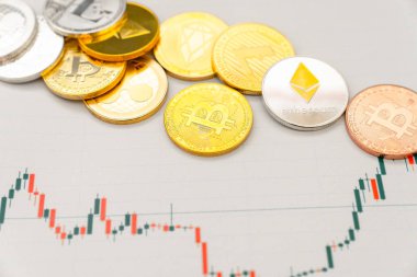 Bitcoin beyaz grafikte. Yeni online para birimi. 