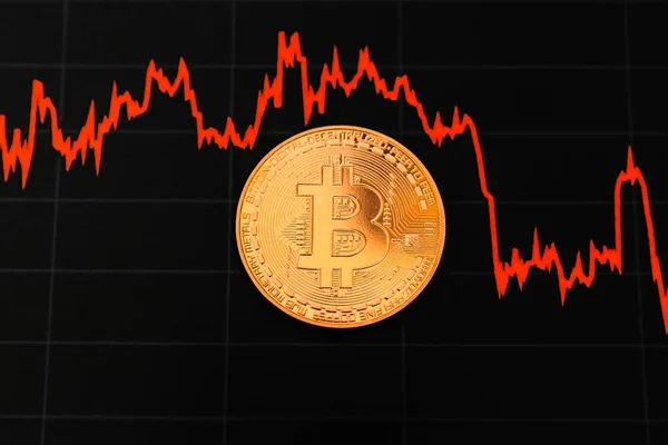 Karanlık arka planda bitcoin çizelgesi. Kripto para birimi geleceğin para birimidir.. 