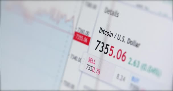 Bitcoin-Zeitplan in Echtzeit. Kryptowährung fällt und steigt. — Stockvideo