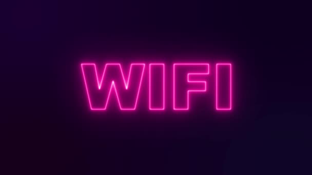 Wifi ροζ νέον πινακίδα. Φως νέον νυκτός. — Αρχείο Βίντεο