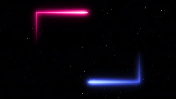 Neon frame op sterren achtergrond. Blauw en roze licht circuleert. — Stockvideo