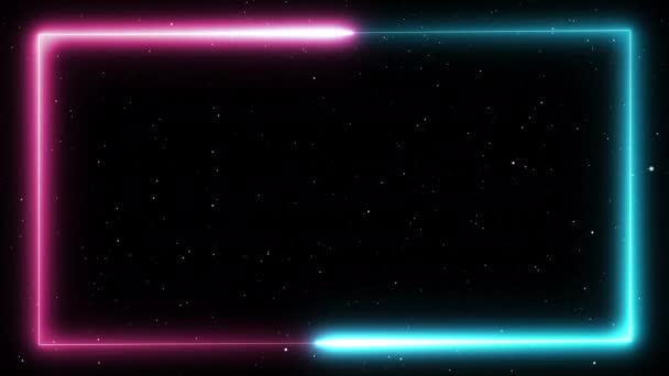 Neonrahmen auf Sternenhintergrund. Blaues und rosa Licht zirkuliert. — Stockvideo