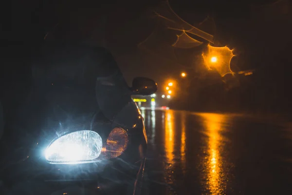 Headlight and road in the dark — Stock Photo, Image