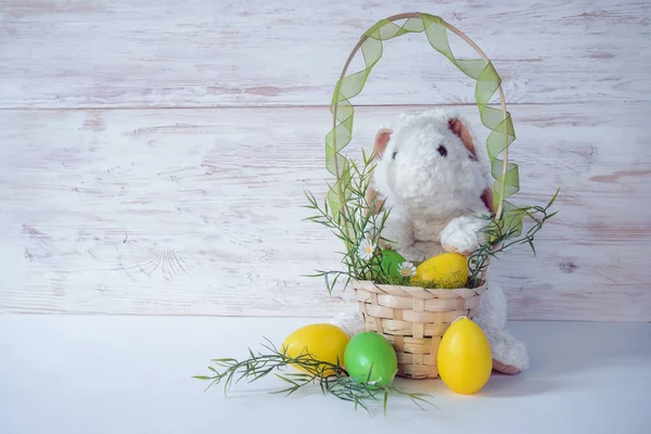 Bunny boyalar ve yumurta ile — Stok fotoğraf
