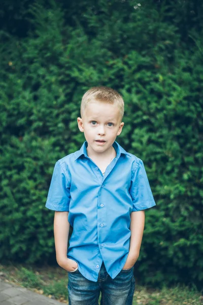 Malý chlapec portrét v parku — Stock fotografie