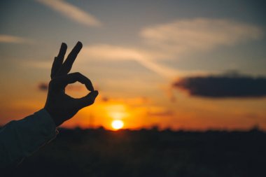 eller ok işaretini günbatımı üzerinde göster.