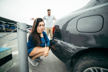 man shout on woman because of scratched car clipart