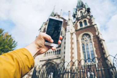 Resimler güzel eski şehir'in akıllı telefon olan kişi yapar