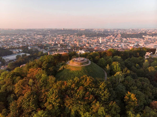 Aerial View High Castle City Park Autumn Evening — ストック写真