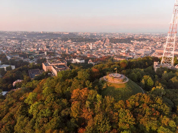 Vista Aerea Alto Castello Parco Della Città Sera Autunno — Foto Stock