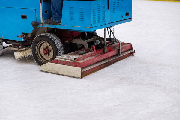 ice rink cleaning machine close up copy space