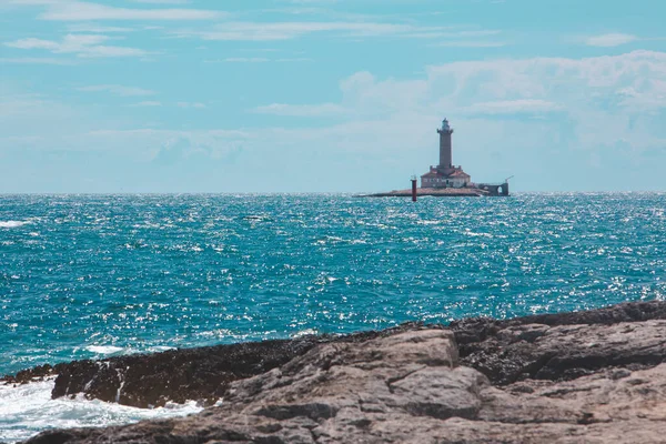 Маяк Остров Море Горизонт Вид Море Копия Пространства — стоковое фото