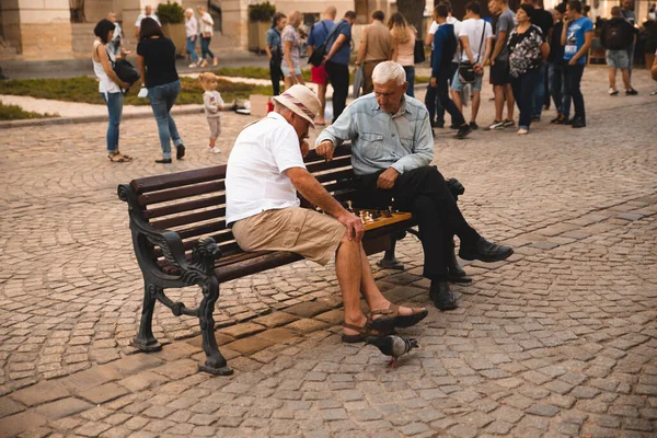 Lviv Ukraine September 2018 Zwei Ältere Männer Spielen Schach Freien — Stockfoto