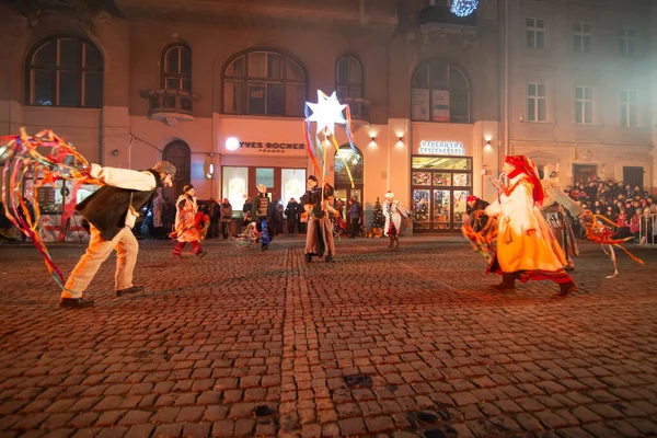 Lviv Ουκρανία Δεκεμβρίου 2017 Χριστουγεννιάτικο Παιχνίδι Γέννησης Χριστού Εξωτερικούς Χώρους — Φωτογραφία Αρχείου