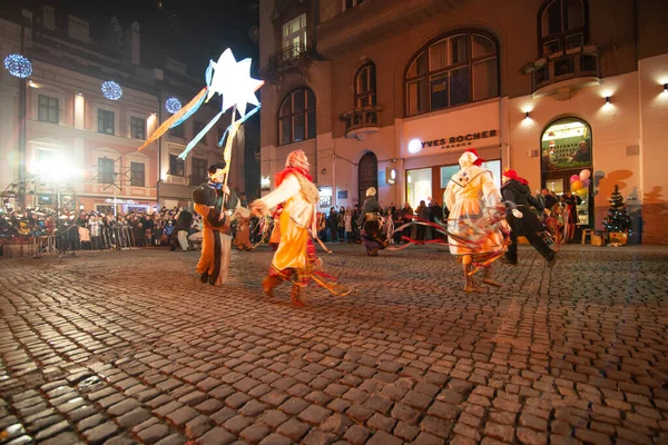 Lviv Oekraïne December 2017 Kerstspel Van Geboorte Van Christus Buiten — Stockfoto