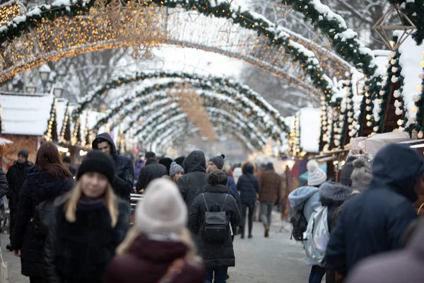 Lviv Oekraïne Januari 2019 Mensen Die Kerstmarkt Wandelen Hebben Plezier — Stockfoto