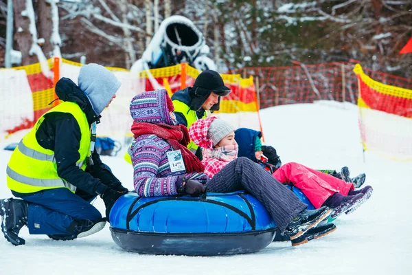 Lviv Ukraine January 2019 Winter Fun Activities Ride Hill Snow — Stock Photo, Image