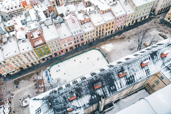 Lviv Ουκρανία Ιανουαρίου 2018 Εναέρια Άποψη Του Σκι Παγοδρόμιο Στο — Φωτογραφία Αρχείου