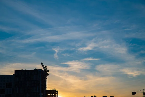 Silhouette Construction Site Sunset Copy Space — Stock Photo, Image