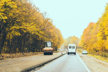 Yol inşaatı için otoyol mühendisliği ekipmanı manzarası