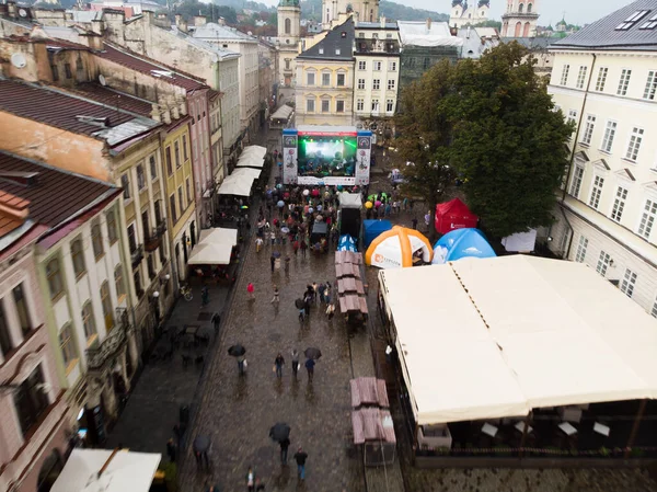 Lviv Ukrajna Szeptember 2019 Rezsi Kilátás Central City Square Esős — Stock Fotó