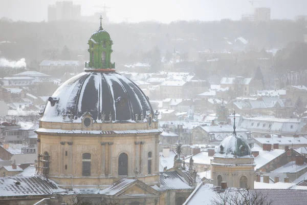 Lviv Vista Paesaggio Urbano Inverno Tempo Nevicato — Foto Stock
