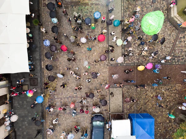 Lviv Ukraine September 2019 Overhead View Central City Square Rainy — Stock Photo, Image