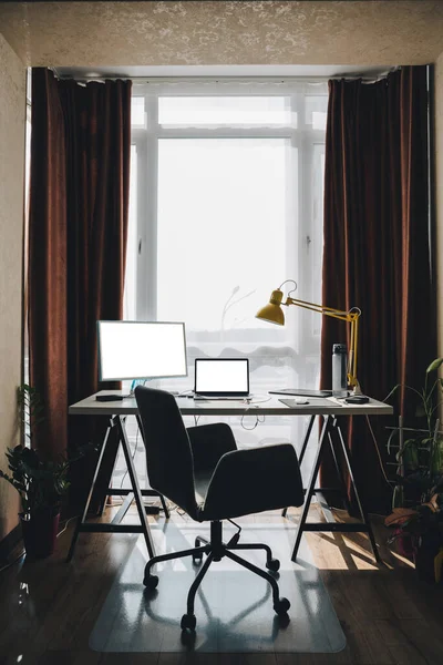 Blick Auf Das Home Office Isolierte Arbeit Hause Kein Volk — Stockfoto