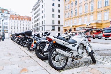 Viyana, Avusturya - 16 Mayıs 2019: Viyana 'da motosiklet parkı manzarası