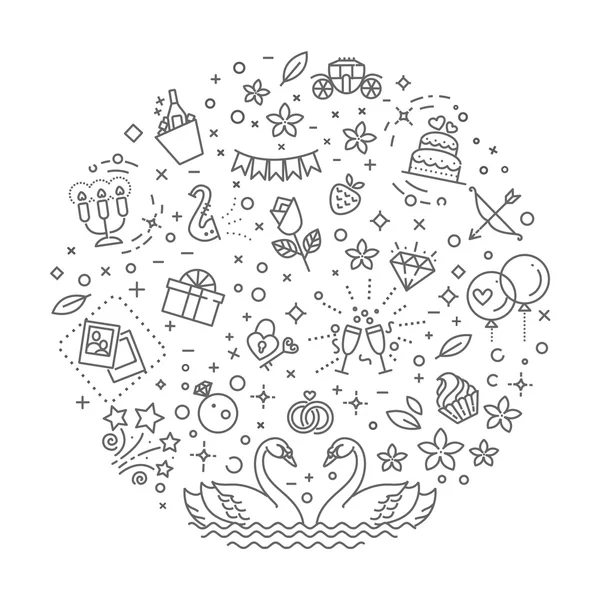 Wedding outline symbols. Vector illustration — ストックベクタ