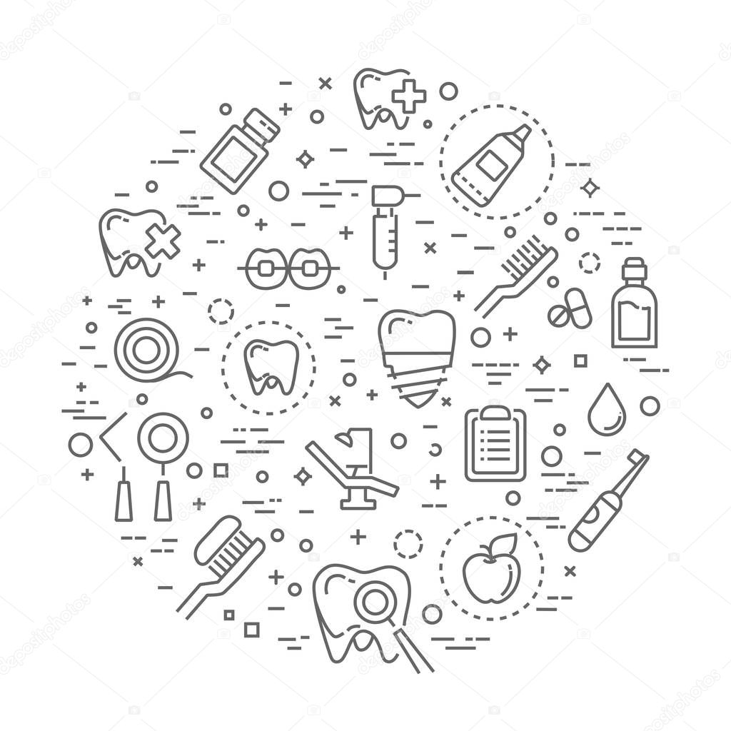 Set of web line icons - teeth, dentistry, medicine, health