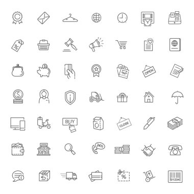 İnce çizgiler ağ simgeleri - E-ticaret, alışveriş